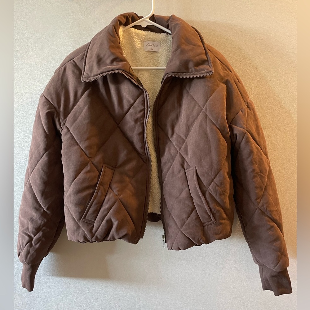 Miss Posh puffer brown shearling jacket size medium